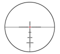 Siatka celownicza Z-plus stosowana w lunecie Meopta ZD 6-24x56 RD, czarny krzyż z podziałką i czerwoną kropką w środku.
