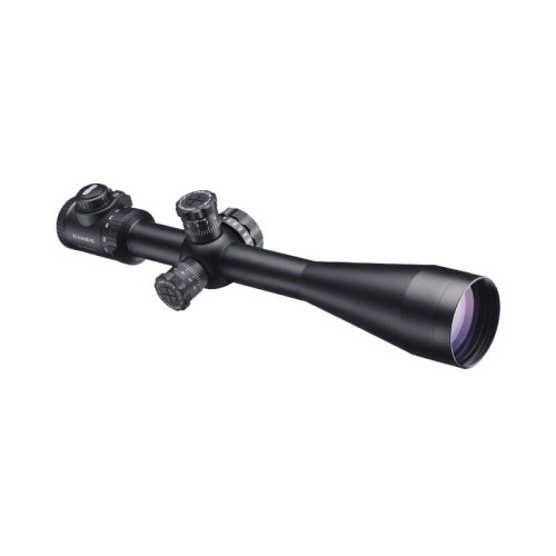 Luneta Meopta ZD 6-24x56 RD pod kątem na białym tle, widoczny duży obiektyw z fioletową powłoką i wysokie bębny taktyczne.