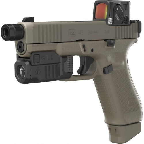 Pistolet Glock 45 Hunter Edition GTL II – widok pod kątem z kolimatorem i latarką