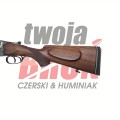 Kniejówka Merkel Suhl kal. 7x65R, 12/70 - zbliżenie na kolbę z policzkiem i gumową osłoną amortyzującą