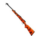 Sztucer Mauser M12 Trail - widok całego karabinu z lewej strony, kolba w kolorze pomarańczowym camo