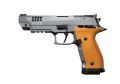 Pistolet sportowy Steyr ATc 5" Rock 9x19 - widok z prawej strony, pomarańczowy chwyt