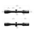 Luneta Vector Optics Continental x6 1.5-9x42 SFP Hunting - rysunek techniczny z wymiarami lunety w calach i milimetrach