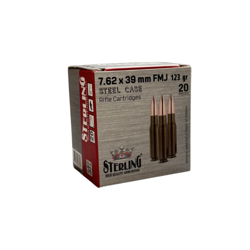 Amunicja kulowa Sterling kal. 7,62x39 FMJ 8 g - widok z przodu pod kątem