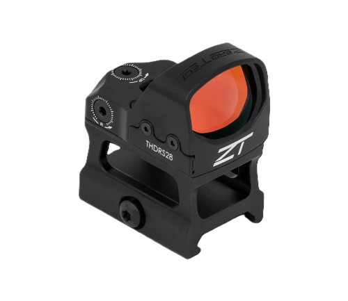 Kolimator ZeroTech THRIVE HD Reflex 3 MOA MULTI RETICLE z wysokim montażem przedstawiony pod kątem na białym tle