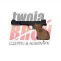 Pistolet Hammerli 208 – widok z lewej strony, drewniana rękojeść z karbowaniem
