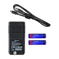 Uniwersalna ładowarka HIKMICRO widok z tyłu, kabel USB oraz dwa akumulatory