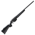 Sztucer Tikka T3x Varmint - karabin z grubą czarną lufą i czarną kolbą syntetyczną, widok z prawej