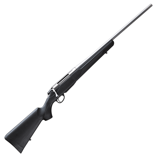 Sztucer Tikka T3x Lite Stainless - karabin z nierdzewną lufą i czarną kolbą syntetyczną, widok z prawej