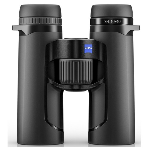 Lornetka Zeiss Victory SFL 10x40 - widok z przodu, pełna sylwetka z oznaczeniem modelu na korpusie
