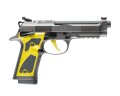 Pistolet Beretta 92X Performance Dark Yellow - widok z lewej strony, żółte okładziny chwytu i żółty spust