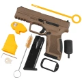 Pistolet Reximex TRX9 FDE - z akcesoriami: magazynek, ładownik, szczotka do lufy, blokada i narzędzia