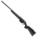 Sztucer Tikka T3x Varmint LH (leworęczny) - cała broń z czarną kolbą syntetyczną, widok skośny z lewej