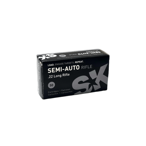 Pudełko amunicji SK Semi-Auto Rifle kal. .22 Long Rifle, 50 sztuk, czarne opakowanie z logo SK (marka Lapua)