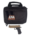 Pistolet LFA Apollo 11 FDE - pistolet wraz z dołączonym etui transportowym z naszywką LFA Live Free Armory