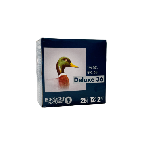Amunicja Bornaghi kal. 12/70 "4" Deluxe 36 g - widok z przodu pod kątem