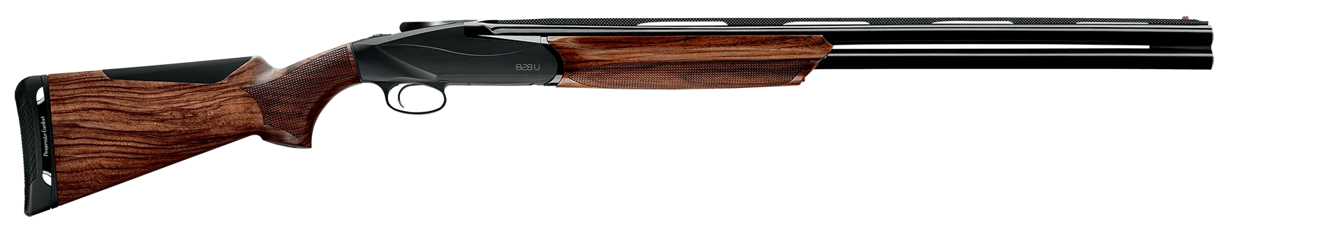 Strzelba Benelli 828U Steel BE.S.T. Black - widok z prawej strony, czarna komora zamkowa i orzechowa kolba