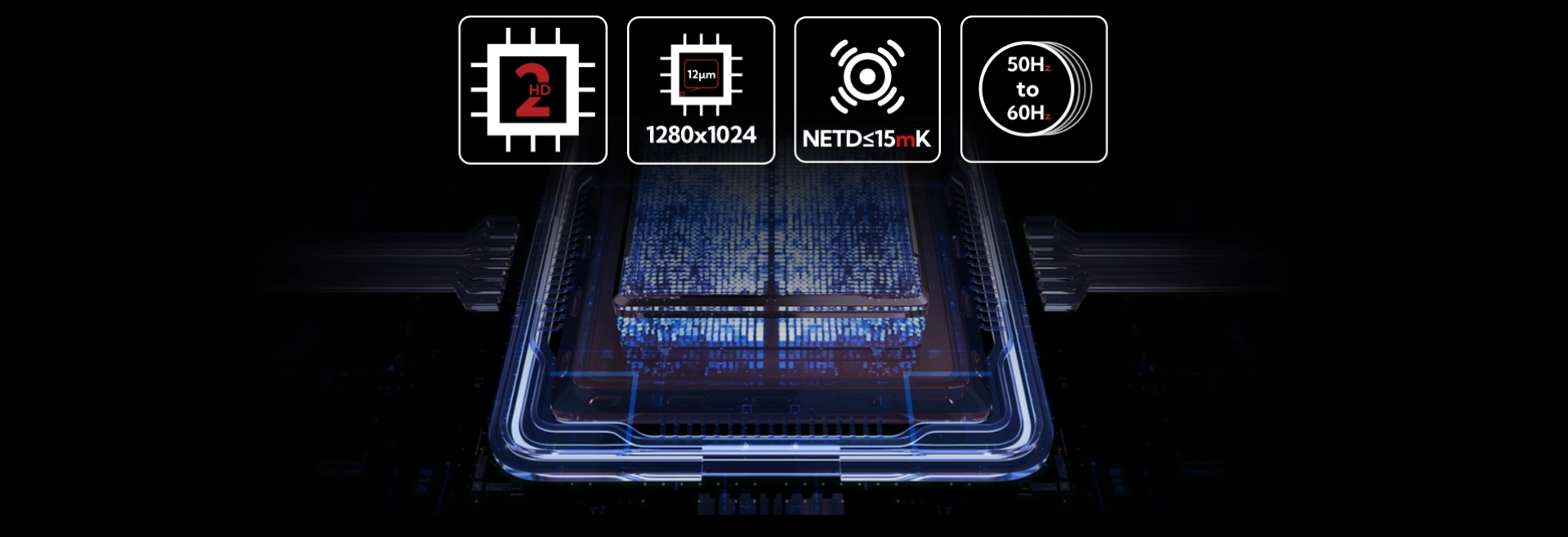 Grafika przedstawiająca zaawansowany sensor lunety termowizyjnej Nocpix ACE H50R o rozdzielczości 1280 × 1024